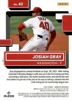 2022 Donruss #42 Josiah Gray Back