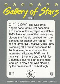 1993 Triple Play - Gallery of Stars #GS-8 J.T. Snow Back
