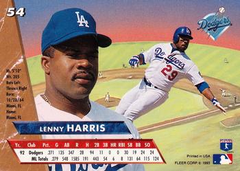 1993 Ultra #54 Lenny Harris Back