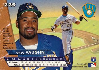 1993 Ultra #225 Greg Vaughn Back