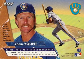 1993 Ultra #227 Robin Yount Back