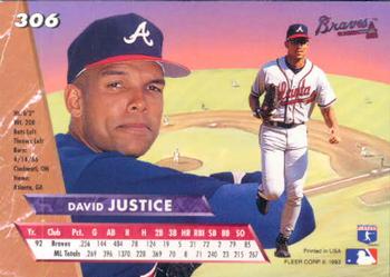 1993 Ultra #306 David Justice Back
