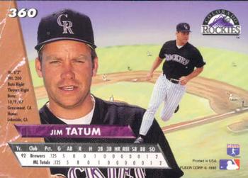 1993 Ultra #360 Jim Tatum Back