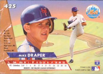 1993 Ultra #425 Mike Draper Back