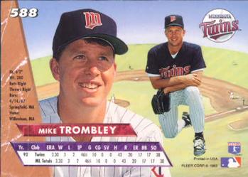 1993 Ultra #588 Mike Trombley Back