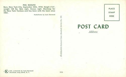 1953-55 Dormand Postcards #101 Phil Rizzuto Back