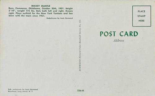 1953-55 Dormand Postcards #111 Mickey Mantle Back