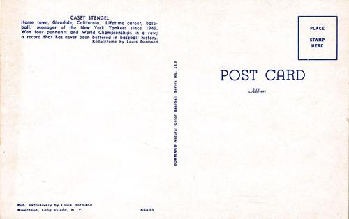 1953-55 Dormand Postcards #113 Casey Stengel Back