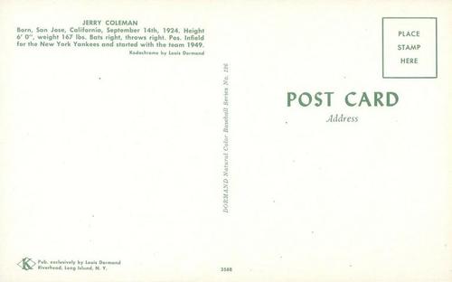 1953-55 Dormand Postcards #126 Jerry Coleman Back
