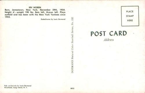 1953-55 Dormand Postcards #132 Irv Noren Back