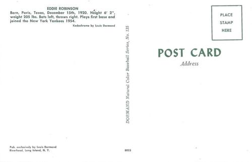 1953-55 Dormand Postcards #135 Eddie Robinson Back