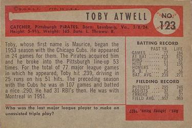 1954 Bowman #123 Toby Atwell Back