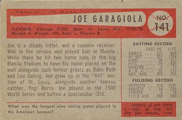 1954 Bowman #141 Joe Garagiola Back
