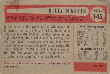 1954 Bowman #145 Billy Martin Back