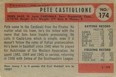 1954 Bowman #174 Pete Castiglione Back