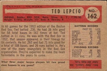 1954 Bowman #162 Ted Lepcio Back