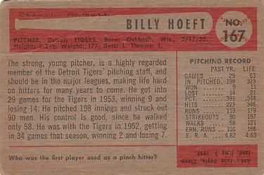 1954 Bowman #167 Billy Hoeft Back