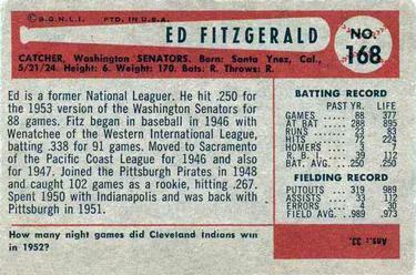 1954 Bowman #168 Ed Fitz Gerald Back