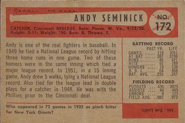 1954 Bowman #172 Andy Seminick Back