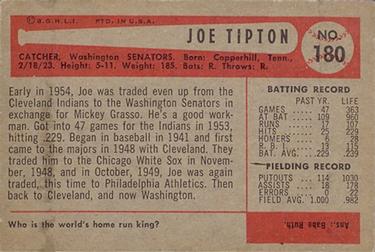 1954 Bowman #180 Joe Tipton Back