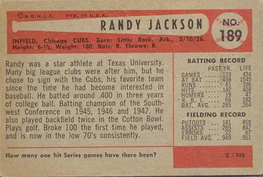 1954 Bowman #189 Randy Jackson Back
