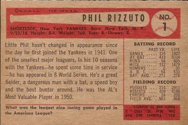 1954 Bowman #1 Phil Rizzuto Back