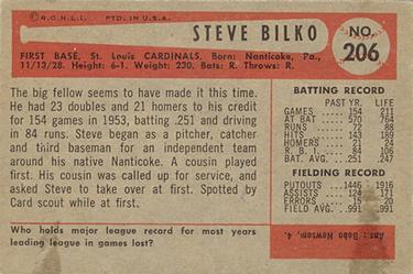 1954 Bowman #206 Steve Bilko Back