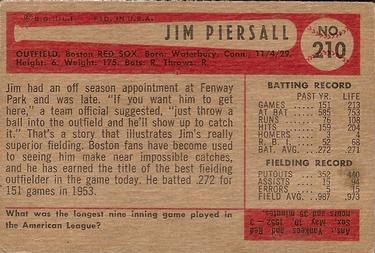 1954 Bowman #210 Jim Piersall Back