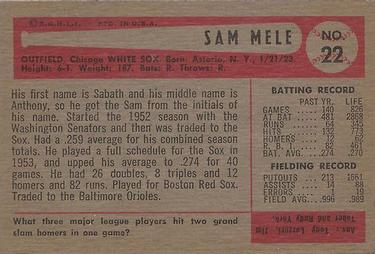 1954 Bowman #22 Sam Mele Back