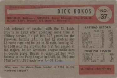 1954 Bowman #37 Dick Kokos Back