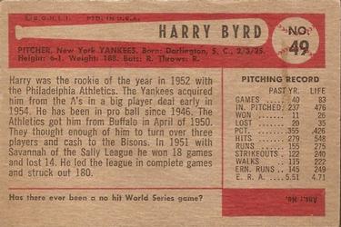 1954 Bowman #49 Harry Byrd Back