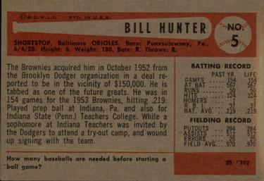 1954 Bowman #5 Billy Hunter Back