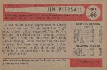 1954 Bowman #66 Jim Piersall Back
