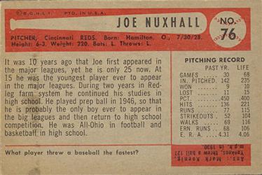 1954 Bowman #76 Joe Nuxhall Back