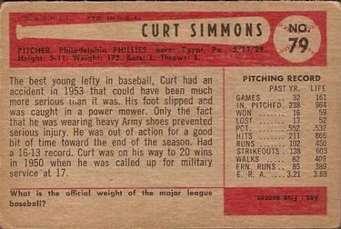 1954 Bowman #79 Curt Simmons Back