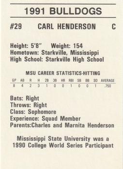 1991 Mississippi State Bulldogs #NNO Carl Henderson Back