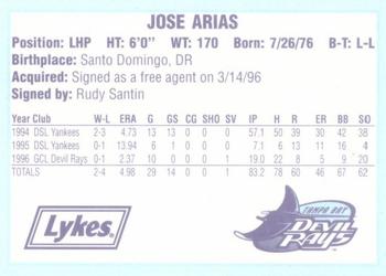 1996 Tampa Bay Devil Rays A Team is Born #NNO Jose Arias Back
