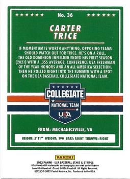 2022 Panini USA Baseball Stars & Stripes #36 Carter Trice Back