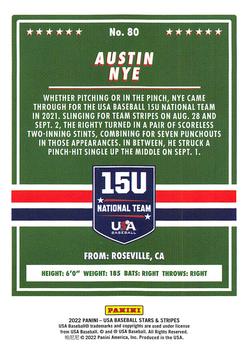 2022 Panini USA Baseball Stars & Stripes #80 Austin Nye Back