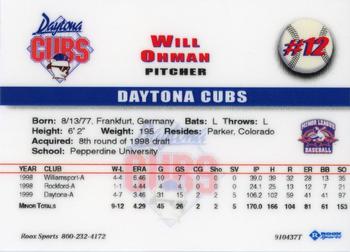 1999 Roox Daytona Cubs #NNO Will Ohman Back