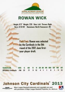 2013 Grandstand Appalachian League Top Prospects #NNO Rowan Wick Back
