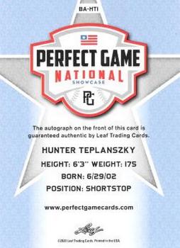 2020 Leaf Perfect Game National Showcase - Yellow #BA-HT1 Hunter Teplanszky Back