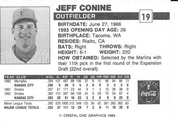 1993 Publix Coca-Cola Florida Marlins #NNO Jeff Conine Back