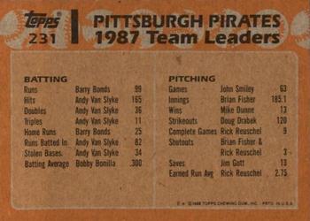 2017 Topps - Rediscover Topps 1988 Topps Stamped Buybacks Bronze #231 Pirates Leaders Back