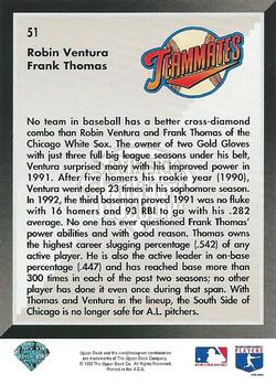 1993 Upper Deck #51 Southside Sluggers (Frank Thomas / Robin Ventura) Back