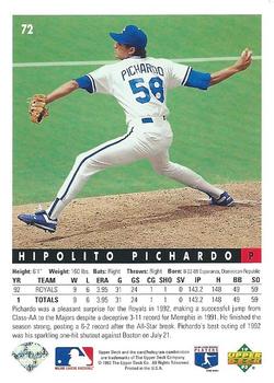 1993 Upper Deck #72 Hipolito Pichardo Back