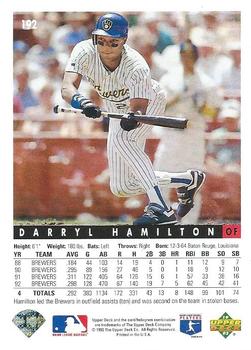 1993 Upper Deck #192 Darryl Hamilton Back