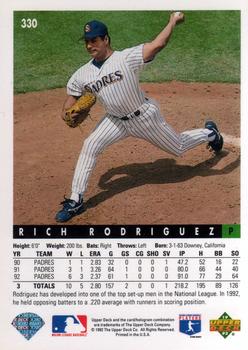 1993 Upper Deck #330 Rich Rodriguez Back
