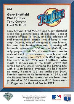 1993 Upper Deck #474 Four Corners (Gary Sheffield / Phil Plantier / Tony Gwynn / Fred McGriff) Back