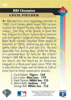1993 Upper Deck #499 Cecil Fielder Back